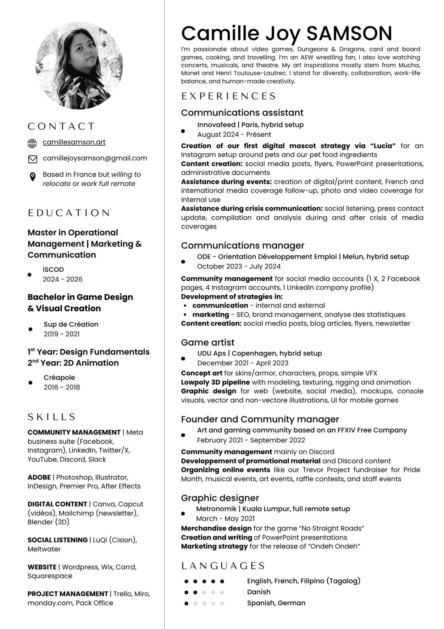 Camille Samson's CV Camille Samson's CV